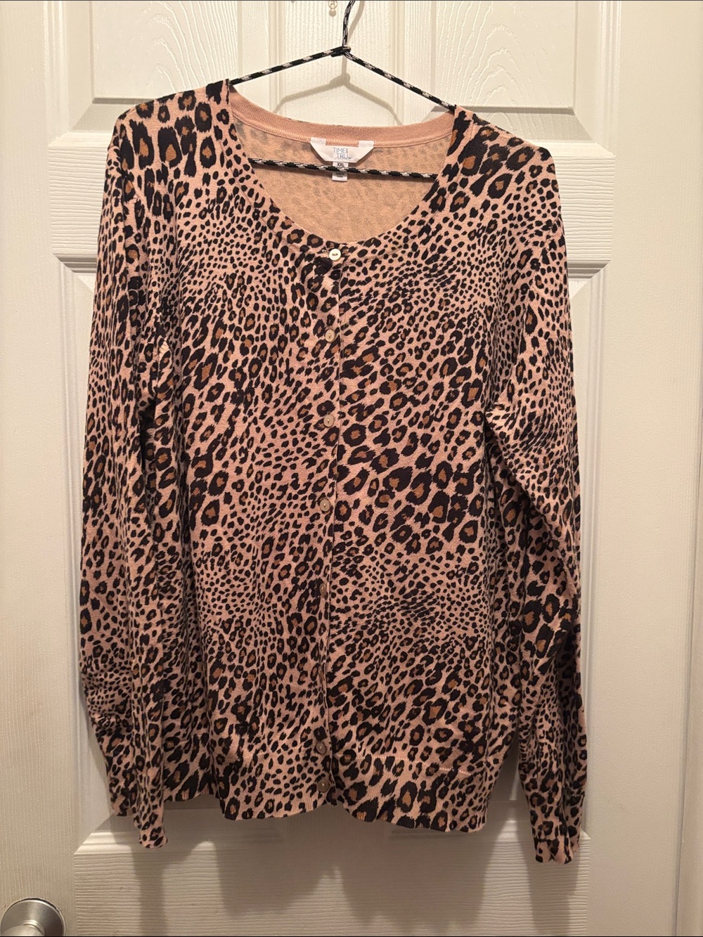 Time and Tru Leopard Print Button-Front Scoop Neck Top - Tan & Black